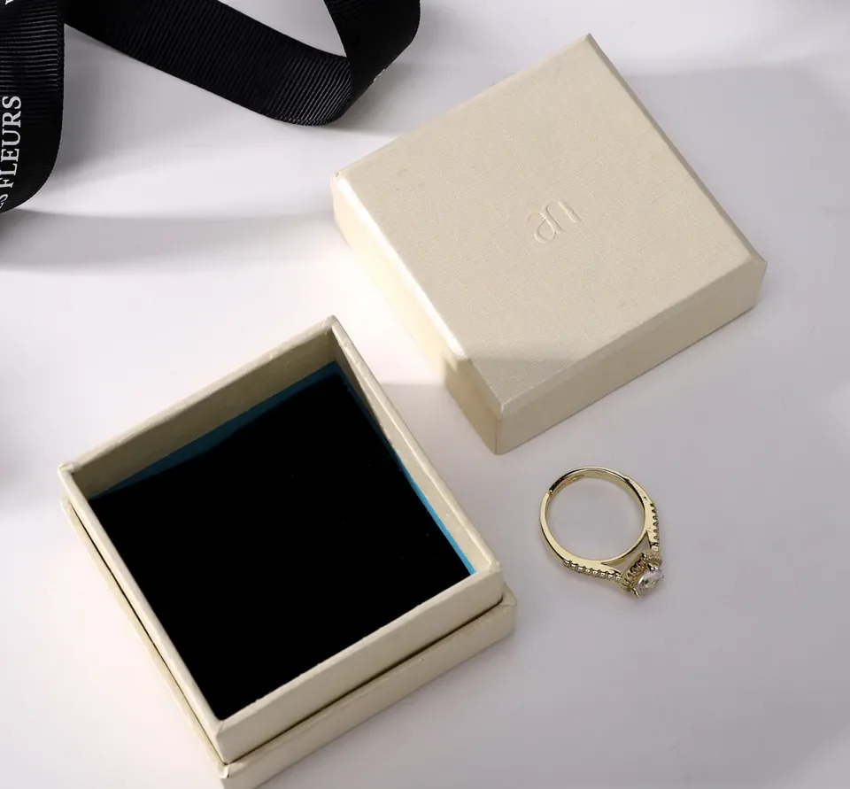 Beige Cream Custom Jewelry Ring Box — reference photograph 1