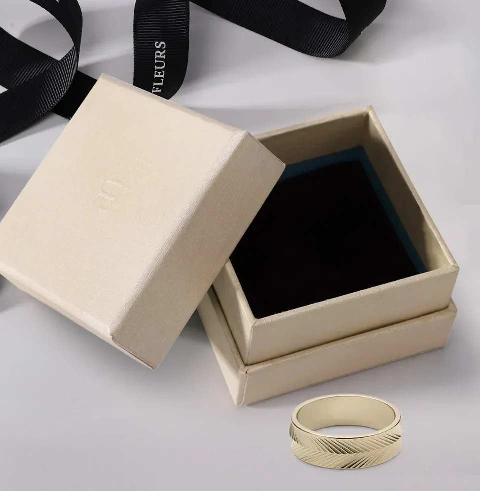 Beige Cream Custom Jewelry Ring Box — reference photograph 2