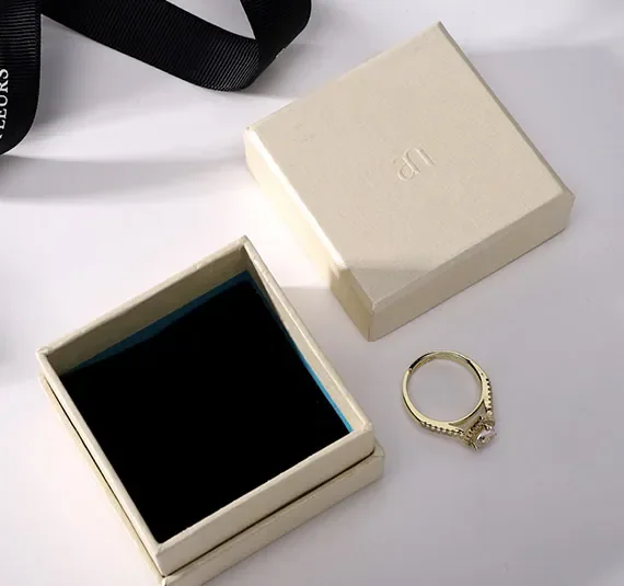 Beige Cream Custom Jewelry Ring Box — reference photograph 3