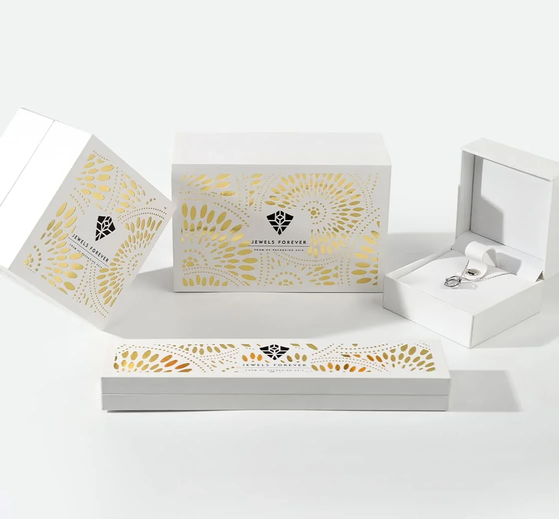 Coordinated jewelry box and gift packaging examples