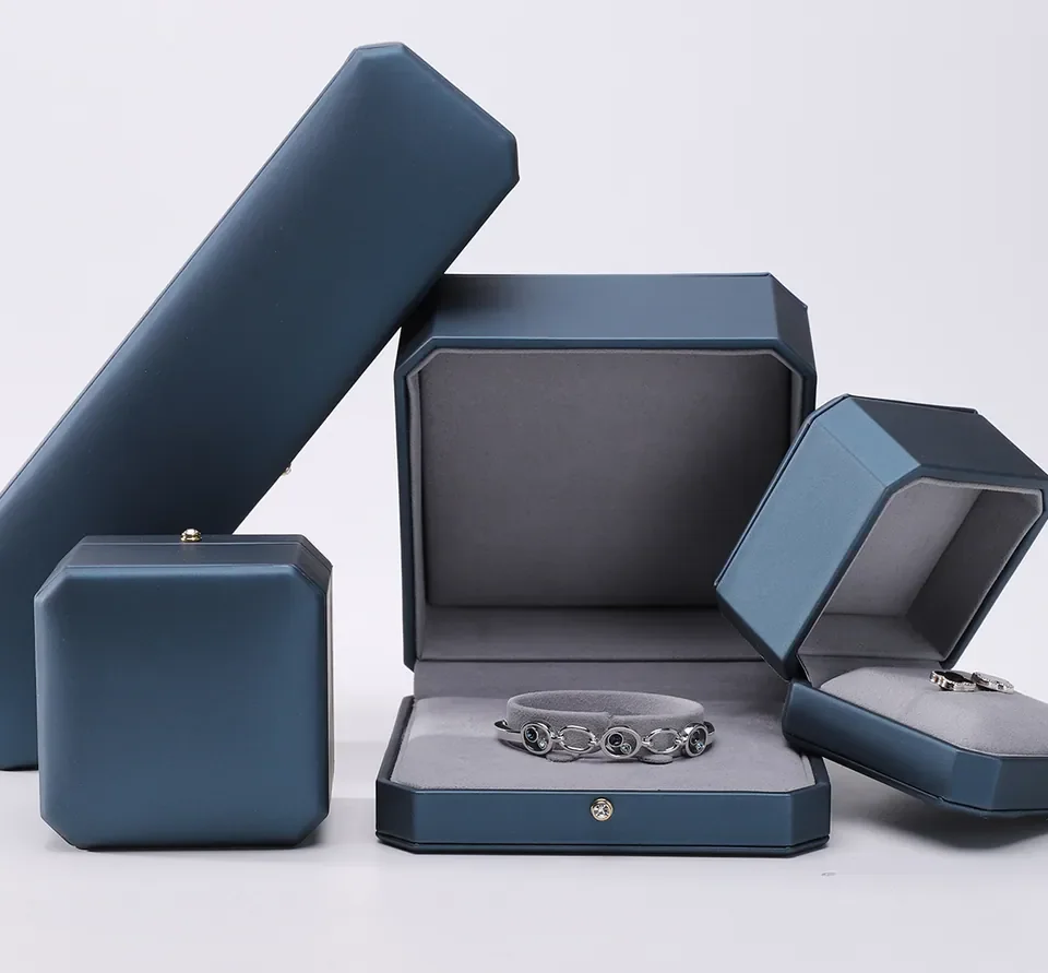 Elegant Dark Blue Silk Jewelry Box Set — reference photograph 1