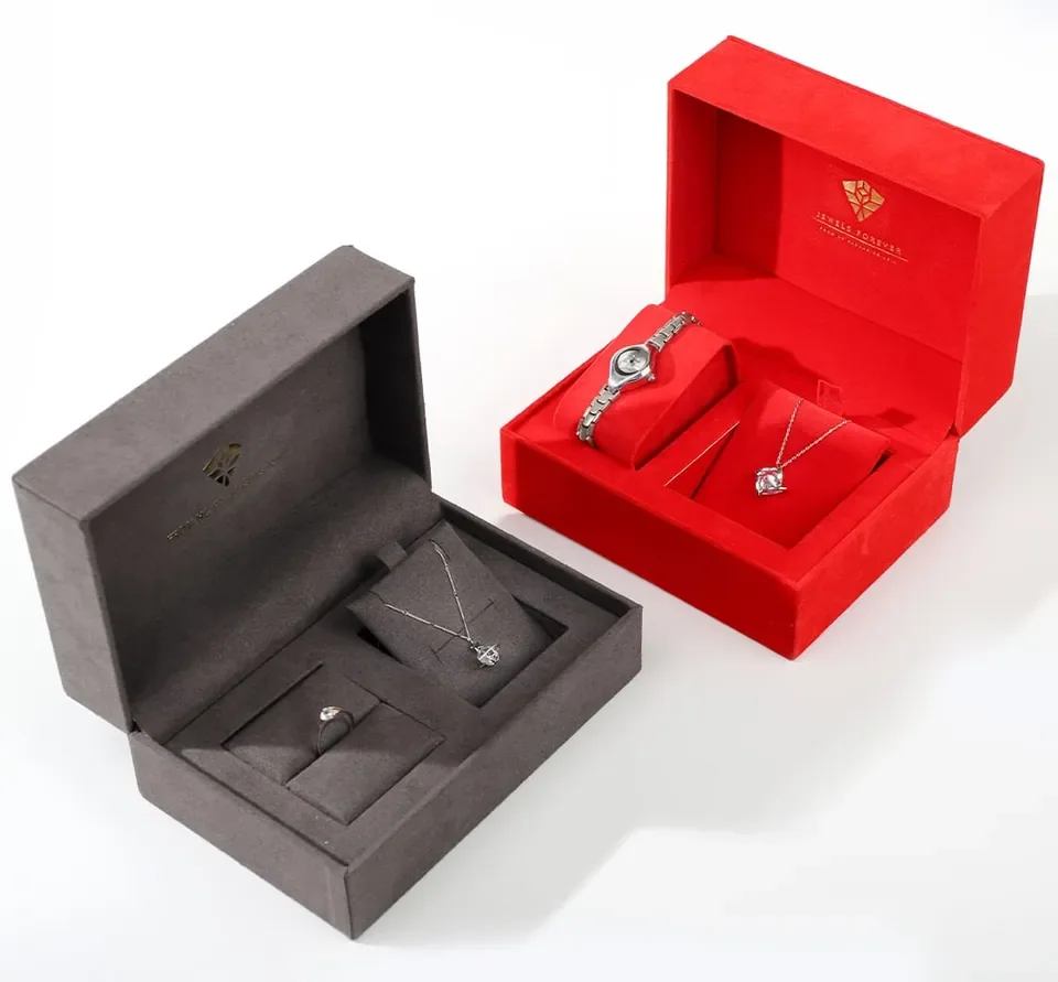 Gray+Red Velvet Watch Box — reference photograph 1