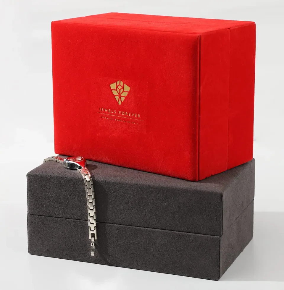 Gray+Red Velvet Watch Box — reference photograph 2