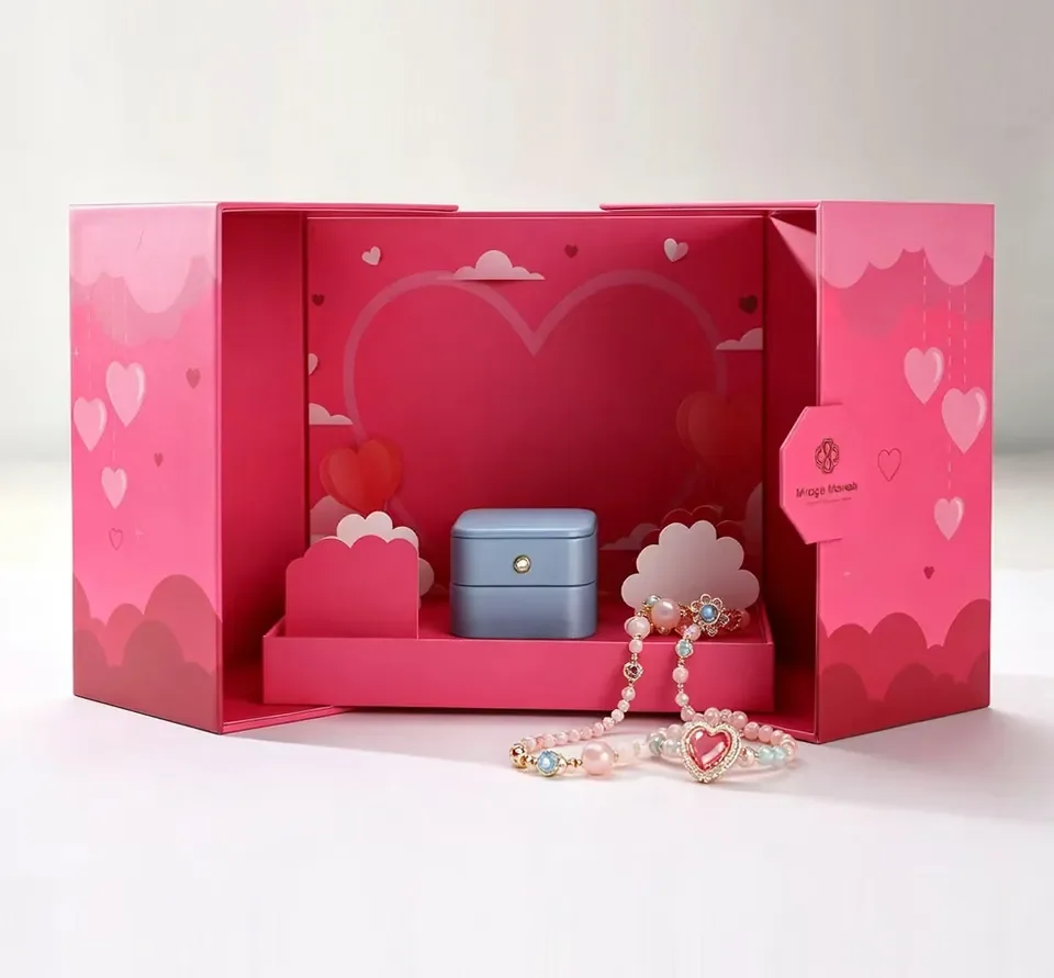 Romantic Pink Heart Double-Door Jewelry Gift Box | Valentine's Luxury Display Packaging Box — reference photograph 1