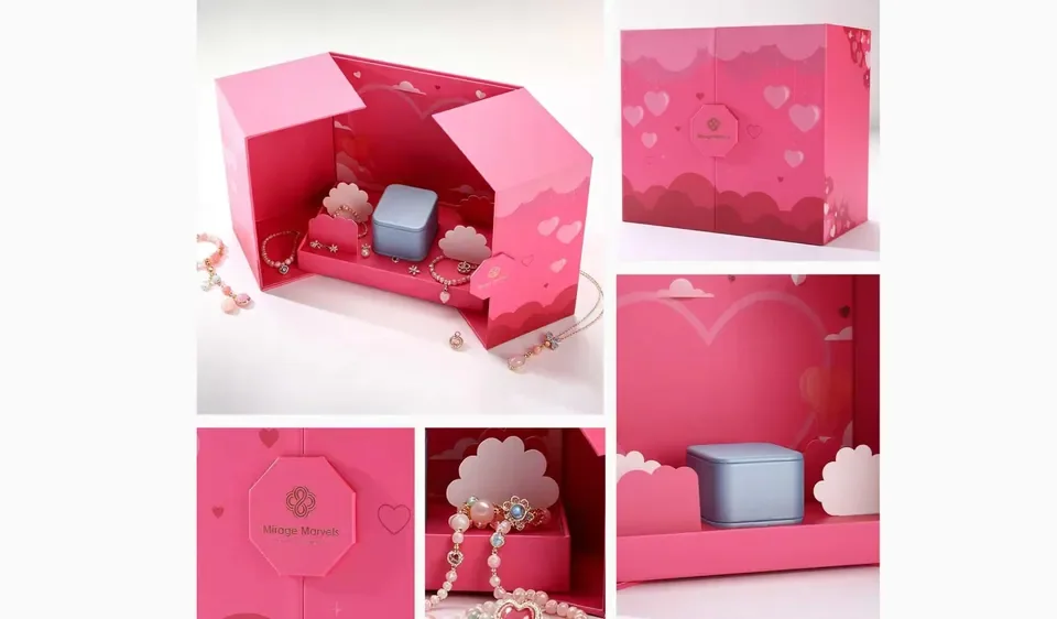 Romantic Pink Heart Double-Door Jewelry Gift Box | Valentine's Luxury Display Packaging Box — reference photograph 2